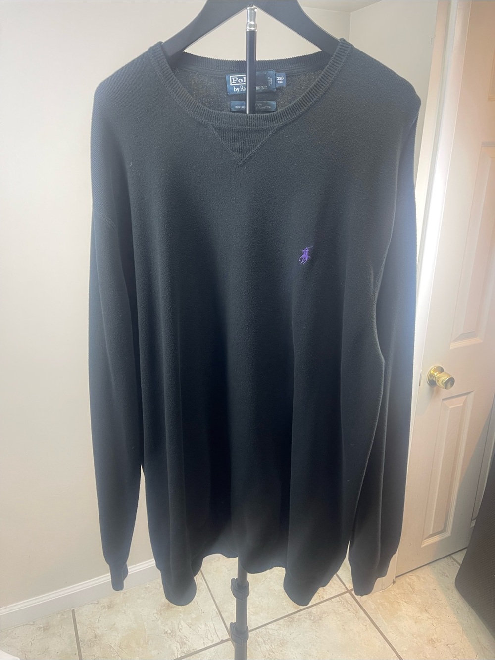 Ralph Lauren Black Crewneck Sweater with Purple Pony Logo